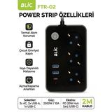 Termal Akım Korumalı 3'Lü Priz 2 Metre - 2 Usb + 1 Type-C Hızlı Şarjlı Çoklu Priz 2500W Ftr-02 Blic