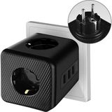 Termal Akım Korumalı Isıya Dayanıklı 3'lü Duvar Tipi Priz 2 x USB 1 x Type C Çıkışlı - Siyah