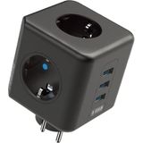 Termal Akım Korumalı Isıya Dayanıklı Priz 3x Soket - 2x USB - 1x Type-C Çoklu Priz - Siyah