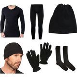 Termal Içlik Takım-Polar Bere,boyunluk-Eldiven-Kışlık Çorap(1çift) Askeri Malzeme Seti-Siyah - 3XL