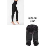 Termal Kadın Siyah Içi Polar Esnek Tayt ve Peluş Tayt Set Iki Parça - XL