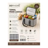 Termal Piknik Çantası 35x20x20 cm – Isı Yalıtımlı Soğuk ve Sıcak Tutucu Çanta | Ekose Desenli Termal Yemek ve İçecek Taşıma Çantası, Kamp ve Piknik Çantası
