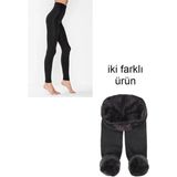 Termal Tayt ve Şardonlu Peluş Tayt Set Ikisi Bir Arada - XL