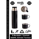 #Termos 3 Bardaklı Sıcak Soğuk Tutan Paslanmaz Çelik Vakumlu Çanta Hediyeli 550 Ml Termos Set