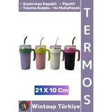 #Termos Kamp Outdoor Piknik Sızdırmaz Kapak Isı Muhafazalı Taşıma Kulp Pipetli Mug Termos 21 X 10 Cm