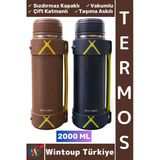 #Termos Kamp Outdoor Piknik Sızdırmaz Kapaklı Çift Katmanlı Vakumlu Taşıma Askılı Mug Termos 2000 Ml