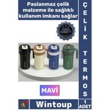#Termos Lüks Isı Sıcak Soğuk Sızdırmaz Akıllı Matara Dijital Göstergeli Kulplu Mavi Çelik Termos