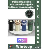 #Termos Lüks Isı Sıcak Soğuk Sızdırmaz Akıllı Matara Dijital Göstergeli Kulplu Yeşil Çelik Termos