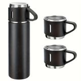 Termos Seti, Paslanmaz Çelik Termos 500ml, 2 Fincan ile, Seyahat Seti, Gri