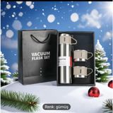 Termos Seti, Paslanmaz Çelik Termos 500ml, 2 Fincan ile, Seyahat Seti, Metalik