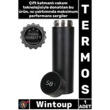 #Termos Sızdırmaz Vakumlu Akıllı Led Ekranlı Dijital Sıcaklık Göstergeli Outdoor Çelik Termos Siyah