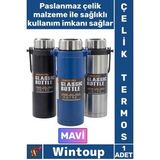 #Termos Yalıtımlı Sızdırmaz Sağlam Kamp Outdoor Soğuk Sıcak Taşıma Kulplu Çelik Termos 800 Ml Mavi