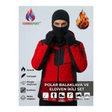 TERMOSPORT Termal Polar Kar Maskesi,Polar Balaklava+ Polar Eldiven İkili Set / Rüzgar Geçirmez Kışlık Motorsiklet, Kayak, Balıkçı, Avcı Boyunluklu Kar Maskesi