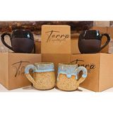Terra El Yapımı Tasarım Seramik Kupa - Antrasit - Mavi