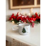 Terraco Ceramic Yeniyıl Yılbaşı Çam Ağacı Kabartmalı Altın Detaylı El Yapımı Seramik Kupa Mug - Beyaz - Altın - 220 ml
