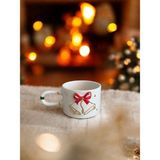 Terraco Ceramic Yeniyıl Yılbaşı Çan Altın Detaylı Kabartmalı El Yapımı Seramik Kupa Mug - Beyaz - Altın - 220 ml