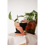 Terracotta Saksı + Tabak . Konik Siyah Beyaz 11x10cm