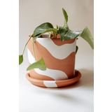 Terracotta Silindir Saksı+Tabak • Bohem Beyaz (3'lü Set (Küçük+Orta+Büyük))
