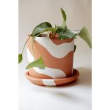 Terracotta Silindir Saksı+Tabak • Bohem Beyaz (Orta) - Çok Renkli