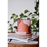 Terracotta Silindir Saksı+Tabak • Pembenin Tonları (2'li Set (Küçük+Orta))