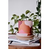 Terracotta Silindir Saksı+Tabak • Pembenin Tonları (3'lü Set (Küçük+Orta+Büyük))