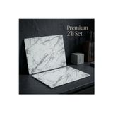 Terracy Home & Garden 2’li Alman Schott 25*35 cm Temperli Cam Kesme Tahtası ve Sunum Panosu, Beyaz Mermer Desenli, Isıya Dayanıklı, Kırılmaz, Boyası Atmaz