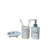 Terrazzo Desenli 3'lü Banyo Seti, Seramik, Çok Renkli