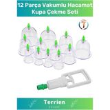Terrien Deluxe Seri 12 Parça Vakumlu Pompa Hediyeli Masaj Etkili Hacamat Kupa Çekme