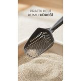 Terrien Kedi Kumu Eleme Küreği Paslanmaz Çelik Saplı ve Delikli Yapısıyla Temizlik İçin Uygun