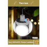 Terrien Premium Seri Solar 5 Kanatlı Pratik Güneş Enerjisi ve Usb Şarjlı Katlanabilir Askılı Kamp Lambası