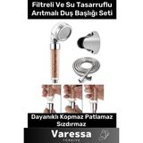 Terrien Su Tasarruflu Arıtmalı Paslanmaz Filtreli Duş Başlığı Doğal Taş Boncuklu Başlık Hortum Mafsal Seti - Çift Yönlü