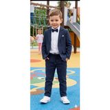 Terry Erkek Çocuk Keten Takım Elbise (Ceket, Gömlek, Papyon, İpli Pantolon) Lacivert Rahat Kalıp - 2 Yaş