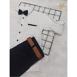 Terry Erkek Çocuk Takım Elbise Koldan Katlamalı Gömlekli Papyonlu Kemerli Slim Fit Model - Beyaz - 8-9 Yaş
