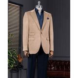 Terzi Adem Altun Bej İtalyan Stil Kadife Erkek Tek Ceket Slim Fit Özellikli T11043 - 46
