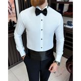 Terzi Adem Altun Italyan Kesim Damatlık Slim Fit Ata Yaka Erkek Gömlek T7217 - Beyaz