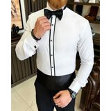 Terzi Adem Altun Italyan Kesim Damatlık Slim Fit Biyeli Ata Yaka Erkek Gömlek T7216 - Beyaz - 2XL