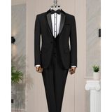 Terzi Adem Altun İtalyan kesim slim fit ceket yelek pantolon damatlık set Siyah T4547 - 6 Drop - 50