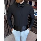 Terzi Adem Altun Italyan Kesim Slim Fit Damatlık Ata Yaka Erkek Gömlek Siyah T7525 - 2XL