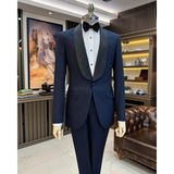 Terzi Adem Altun Italyan Kesim Slim Fit Şal Yaka Ceket Pantolon Damatlık Set Lacivert T11899 - 56