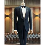 Terzi Adem Altun Italyan Kesim Slim Fit Şal Yaka Ceket Pantolon Damatlık Set Siyah T11898 - 58
