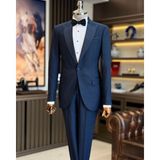 Terzi Adem Altun İtalyan kesim slim fit sivri yaka ceket pantolon damatlık set lacivert T11837 - 44