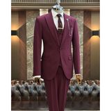 Terzi Adem Altun Italyan Stil Ceket Yelek Pantolon Takım Elbise Bordo T12004 - 48