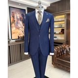 Terzi Adem Altun Italyan Stil Ceket Yelek Pantolon Takım Elbise Lacivert T9932 - 48