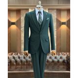 Terzi Adem Altun Italyan Stil Ceket Yelek Pantolon Takım Elbise Yeşil T12010 - 48