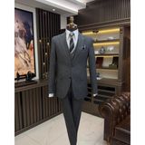 Terzi Adem Altun Italyan Stil Ceket Yelek Pileli Pantolon Takım Elbise Antrasit T11332 - 48