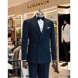 Terzi Adem Altun Italyan Stil Lacivert Kruvaze Ceket Pantolon Takım Elbise Erkek 46 Beden Slim Fit Model T14390