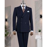 Terzi Adem Altun Italyan Stil Lacivert Kruvaze Ceket Pantolon Takım Elbise Erkek 48 Beden Slim Fit Model T14190