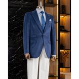 Terzi Adem Altun İtalyan stil mono yaka kadife erkek tek ceket saks T11045 - 46