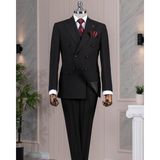 Terzi Adem Altun Italyan Stil Siyah Kruvaze Ceket Pantolon Takım Elbise Erkek 54 Beden Slim Fit Model T14115