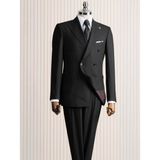 Terzi Adem Altun Italyan Stil Siyah Kruvaze Ceket Pantolon Takım Elbise Erkek Beden 48 Slim Fit T14020